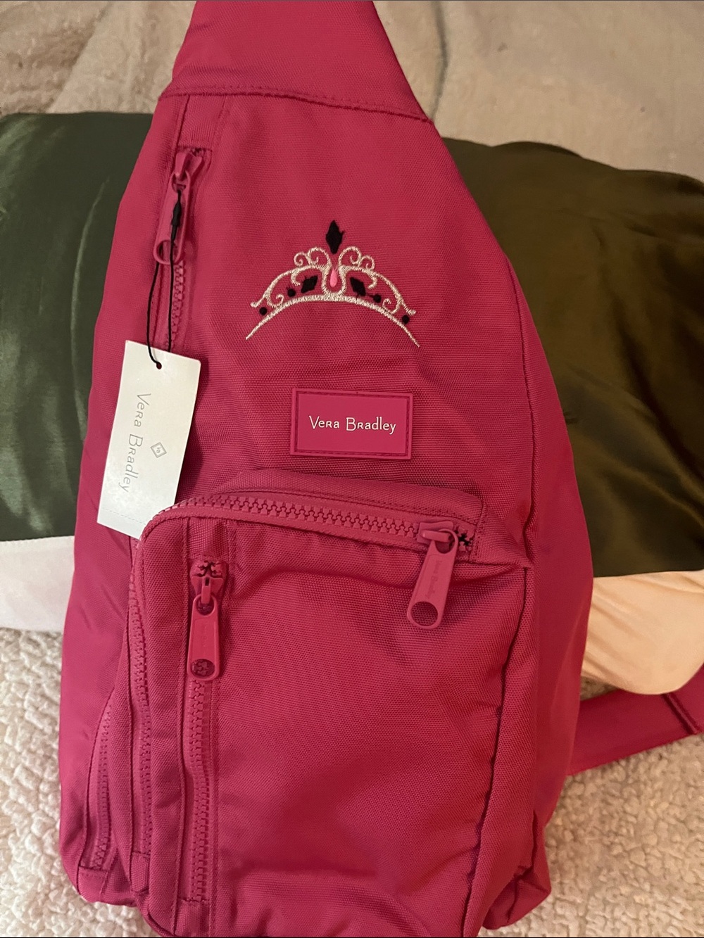 Vera Bradley Raspberry Pink Crossbody Sling with Embroidered Tiara